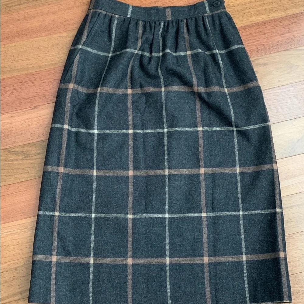 Vintage Evan Picone Tartan Plaid Wool Skirt Lined Brown Union Made USA Size 10